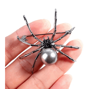 Elegantní Stříbrná Brož ve tvaru Pavouka s Perlou, Bižuterní Slitina, 5x4.5 cm