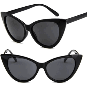 Černé sluneční brýle kočičí oči, UV filtr 400 cat 3, plastový rám, rozměry čoček 42 mm x 52 mm
