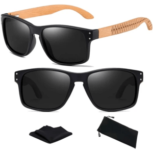 Pánské klasické polarizační sluneční brýle - černé, plast a bambus, UV filtr 400 kat. 3