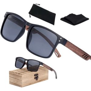 Pánské sluneční brýle s polarizací, bambusové a plastové rámy, černá barva