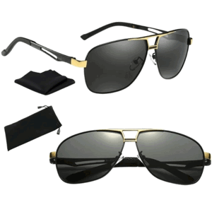 Pánské polarizační sluneční brýle Pilot, retro styl, zlatý kov/plast, UV 400 ochrana