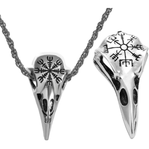 Pánský náhrdelník s amuletem lebky, stříbrný, chirurgická ocel, délka 60 cm