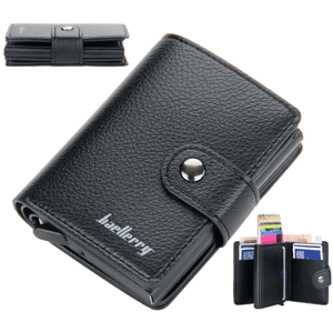Pánská mini peněženka z kvalitní umělé kůže s organizérem na karty, černá, 8x10x2.5 cm