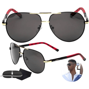Pánské polarizační sluneční brýle pro piloty, černé s kovovými zorníky, UV filtr 400 kat. 3