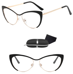 Stylové kočičí brýle s antireflexními čočkami, černý polykarbonát a zlatý kov, UV400 filtr