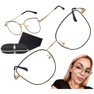 Zlaté Antireflexní Brýle s Kočičíma Očima, Kov-Polykarbonát, UV400 Filtr