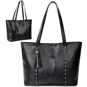 Velkokapacitní kožená kabelka, černá, 100% polyester, rozměry 35.5x30 cm