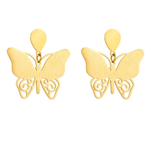 Elegantní Zlaté Náušnice Motýli z Chirurgické Oceli 316L, Rozměry 3 x 2,8 cm, Zapínání na Puzetu
