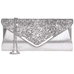 Elegantní večerní brokátová taška přes rameno, stříbrná, syntetický materiál, 24x15x6 cm
