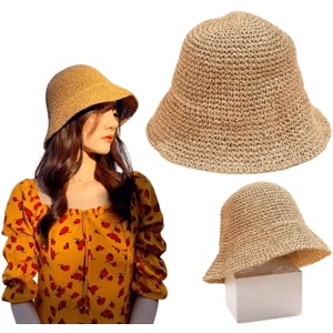 Dámský slaměný plážový klobouk BUCKET HAT, tmavá sláma, univerzální velikost 56-58 cm