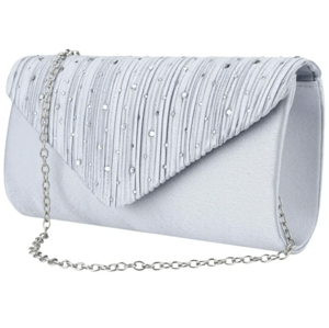 Elegantní dámská společenská taška přes rameno, šedá/stříbrná, syntetika, 22x12 cm
