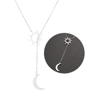 Dlouhý náhrdelník z chirurgické oceli 316L, stříbrný, s přívěsky slunce a měsíce, délka 60 cm