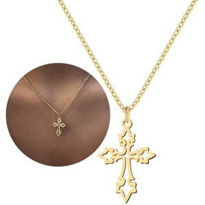 Elegantní náhrdelník s křížkem, zlatý, chirurgická ocel 316L, délka 45 cm