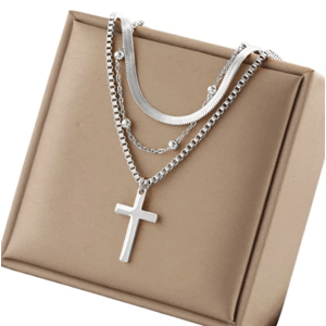 Elegantní náhrdelník s křížkem z chirurgické oceli 316L, stříbrný, délka 45 cm