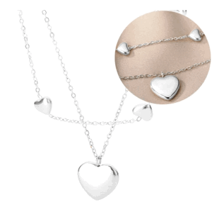 Dvojitý náhrdelník elegantní stříbrné srdce z chirurgické oceli