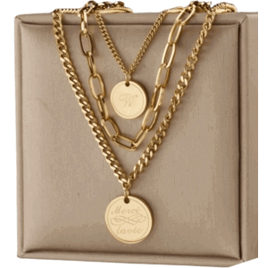 Trojitý náhrdelník na mince Zlatý z chirurgické oceli