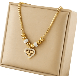 Zlatý náhrdelník s řetízkem a srdcem z chirurgické oceli zdobený zirkonem