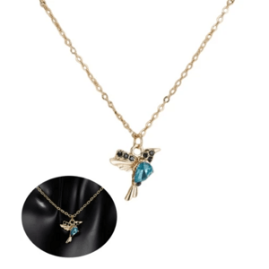 Náhrdelník s přívěskem kolibříka se zirkony, zlatý bižuterní kov, délka 50 cm