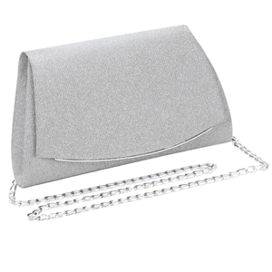 Elegantní večerní kabelka přes rameno, stříbrná brokátová syntetika, 24x14x5,5 cm