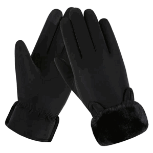 Dámské zimní rukavice s dotykovou vrstvou, černé, polyesterové s měkkou kožešinou