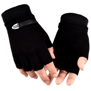 Pánské zimní sportovní palčáky pro řidiče, černé, kvalitní umělé kůže, 18.5 cm