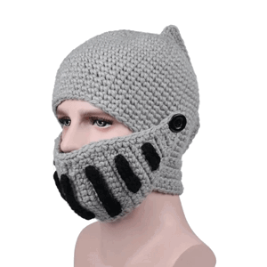 Pánská zimní čepice s maskou v designu římského gladiátorského helmu, šedá, elastický polyester