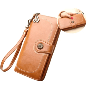 Velká dámská peněženka z ekokůže s kroužkem na klíče, hnědá, 19.3x10x3.5 cm