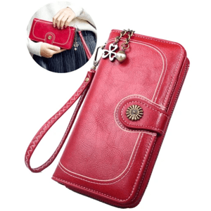 Velká dámská peněženka z ekokůže s klíčenkou, červená, 19.3x10x3.5 cm