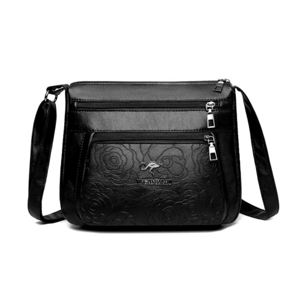 Camerazar Dámská taška přes rameno s květinovým reliéfem, černá, silná ekologická kůže, 20x24x10 cm