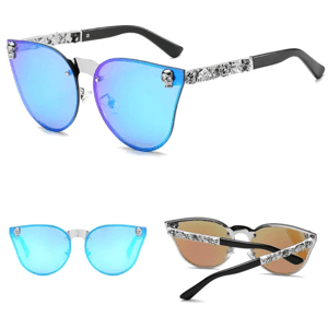 Camerazar Modré zrcadlové sluneční brýle s kočičíma očima pro dámy, UV ochrana, lehký rám