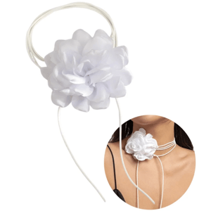 Camerazar Velký náhrdelník choker s bílou květinou, podzimní styl