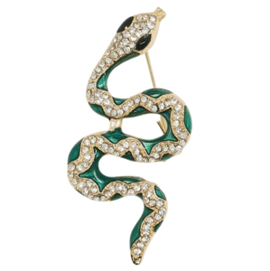 Camerazar Elegantní Zirkonová Brož ve tvaru Zeleného Hada s Špendlíkem