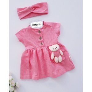 Růžové letní šaty s medvídkem a čelenkou
