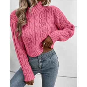 Růžový krátký pletený svetr