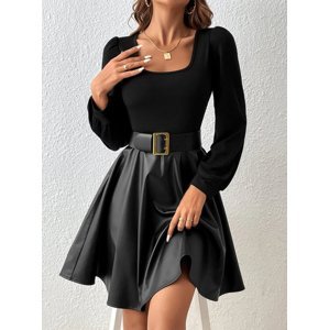 Černé  šaty s koženkovou sukní