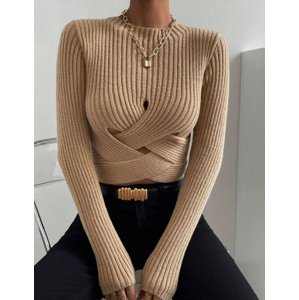 Hnědý krátký pletený svetr