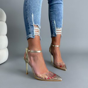 Zlaté průhledné sandále s kamínky