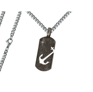 Pánský náhrdelník Černá Známka s kotvou Typ řetízku: Řetízek chirurgická ocel 55 cm x 0,35 cm plochý 2640/RET4