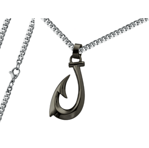 Pánský náhrdelník Rybářský háček černý Typ řetízku: Řetízek chirurgická ocel 55 cm x 0,35 cm plochý 2652/RET4