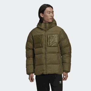 adidas Down Regen Hooded Puffer Jacket Focus Olive - Pánské - Bunda adidas Originals - Zelené - H13563 - Velikost: M