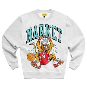 Market Dunking Cat Crewneck Sweatshirt Ash Grey - Pánské - Mikina MARKET - Šedé - 396000076/0016 - Velikost: S