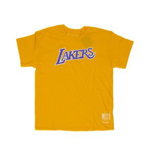 Mitchell & Ness Worn Logo / Wordmark Tee Los Angeles Lakers - Pánské - Triko Mitchell & Ness - Žluté - TCRWINTL109-LALGOLD - Velikost: XL