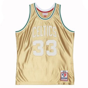 Mitchell & Ness Boston Celtics Larry Bird 75th Gold Swingman Jersey - Pánské - Dres Mitchell & Ness - Vícebarevné - SMJY4398-BCE85LBIGOLD - Velikost: