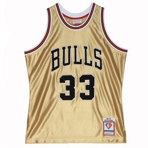 Mitchell & Ness Chicago Bulls Scottie Pippen 75th Gold Swingman Jersey - Pánské - Dres Mitchell & Ness - Vícebarevné - SMJY4398-CBU97SPIGOLD - Velikos