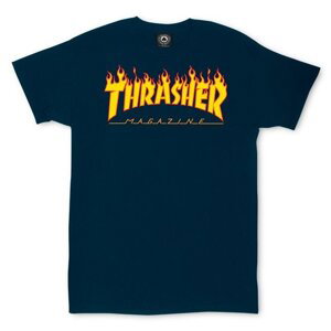 Thrasher Skate Mag Flame Logo Short Sleeve Tee Navy Blue - Pánské - Triko Thrasher - Modré - 110102-NAVY - Velikost: S