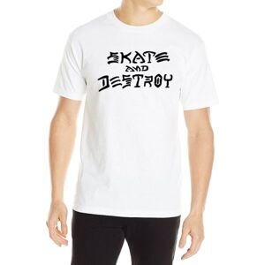 Thrasher Skate Mag Skate & Destroy Short Sleeve Tee White - Pánské - Triko Thrasher - Bílé - 110103-WHT - Velikost: S