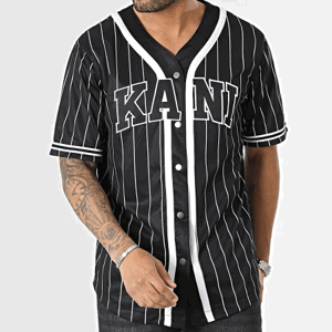 Karl Kani Serif Pinstripe Baseball Shirt Black/White - Pánské - Triko Karl Kani - Černé - 6033360 - Velikost: S