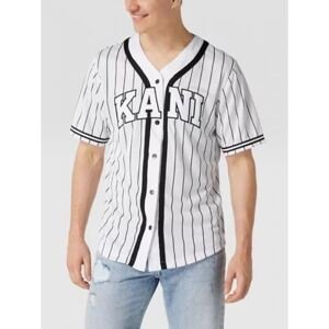 Karl Kani Serif Pinstripe Baseball Shirt White - Pánské - Triko Karl Kani - Bílé - 6033361 - Velikost: S