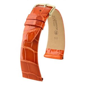 Řemínek Hirsch Prestige 1 alligator - oranžový, lesk - M - řemínek 15 mm (spona 14 mm)