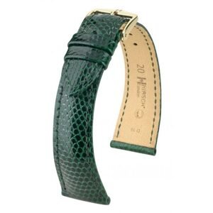 Řemínek Hirsch London Lizard - zelený, lesk - 16 mm - M – Střední délka - 14 mm - Zlatá